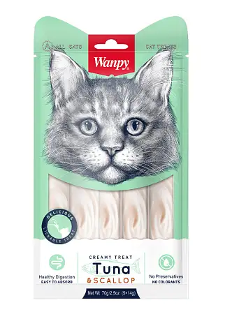 Купить wanpy cat Лакомство для кошек «нежное пюре» из тунца и гребешка