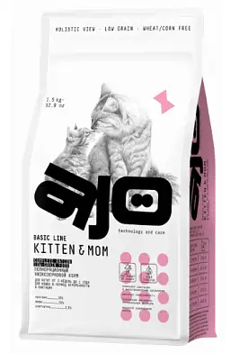 AJO Basic Line Kitten & Mom Сухой корм для котят, беременных и кормящих кошек с индейкой